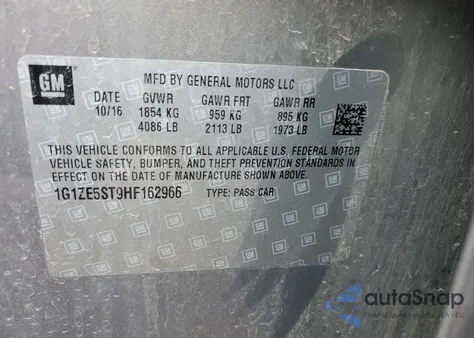 2017 Chevrolet Malibu Lt from USA, damaged, VIN 1G1ZE5ST9HF162966